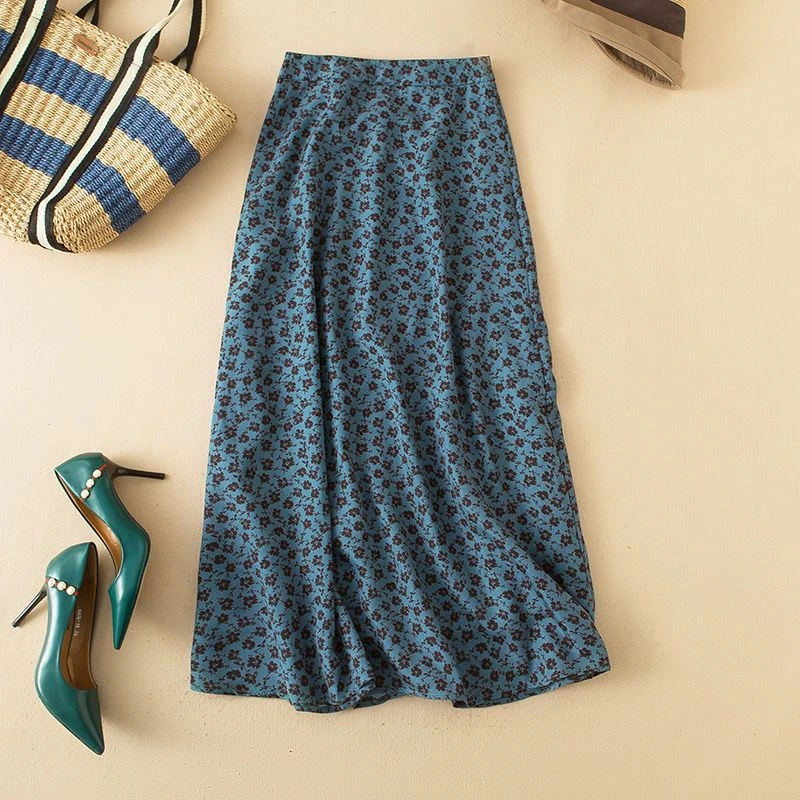 法式复古碎花雪纺半身裙2025春夏季新款小众高腰显瘦中长款裙子女