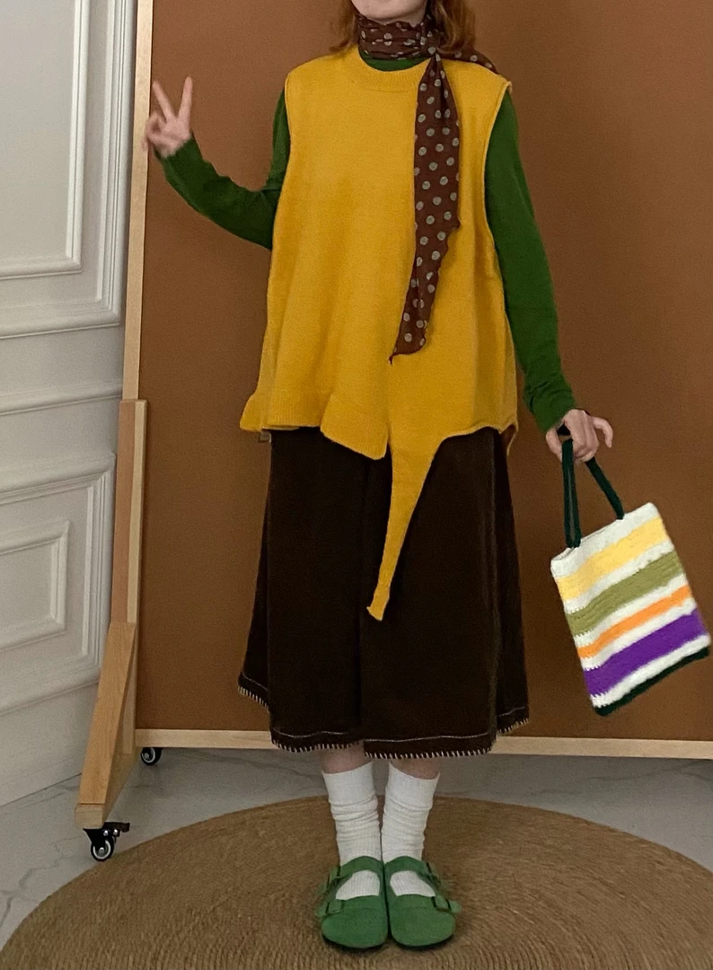 秋冬彩色不规则下摆针织马甲