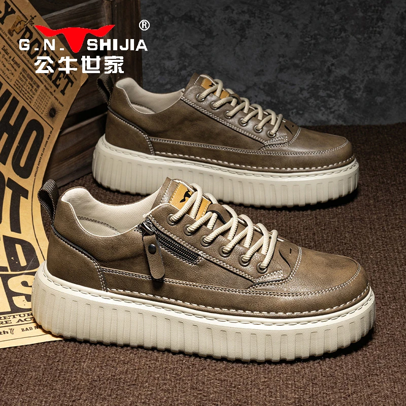 公牛世家春季休闲小白鞋夏季韩版透气鞋子男男士时尚板鞋厚底学生
