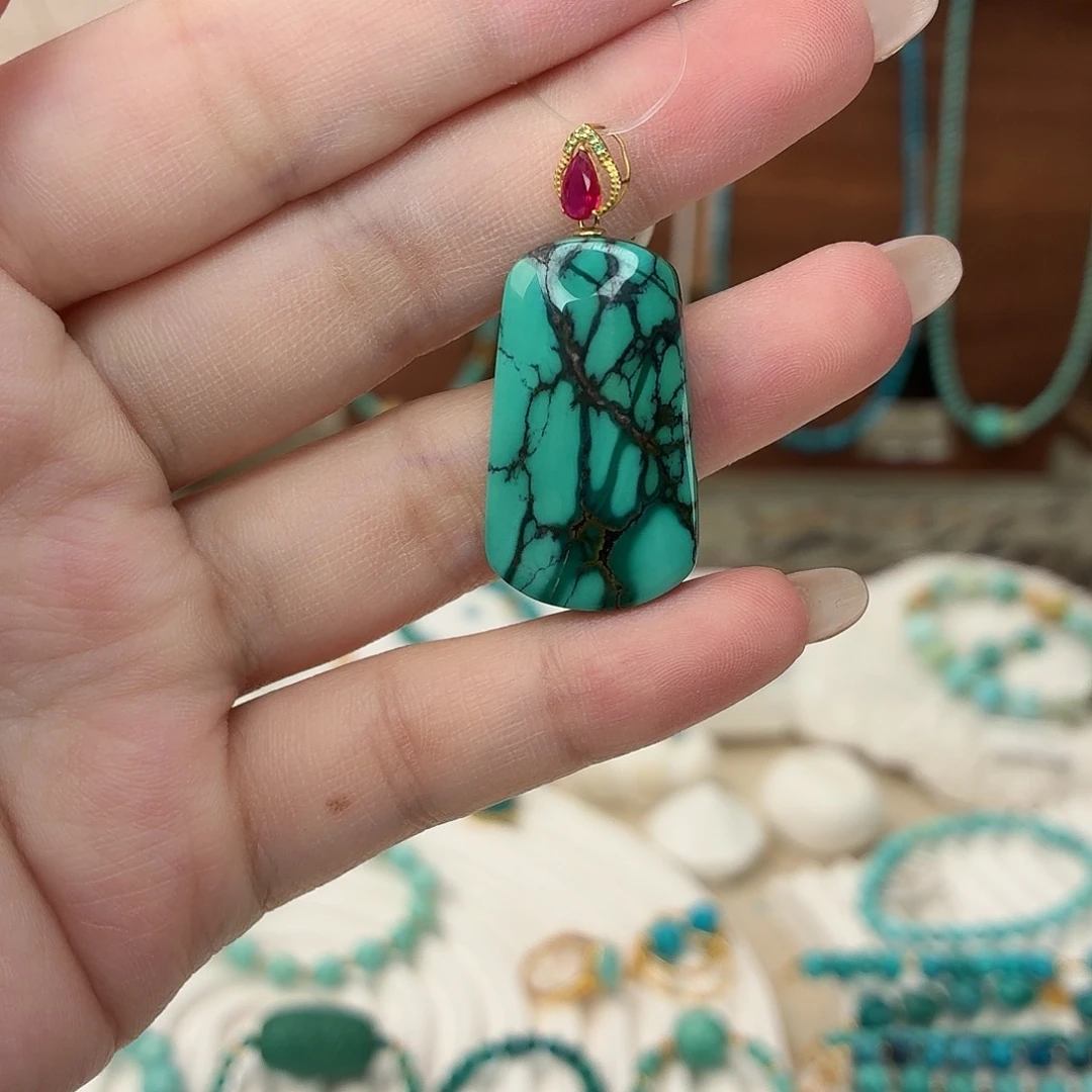 绿松石18K金镶嵌吊坠(不含链)