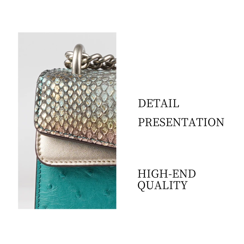 【25JS横版链条包-蟒蛇皮】女士复古翻盖拼色单肩腋下包