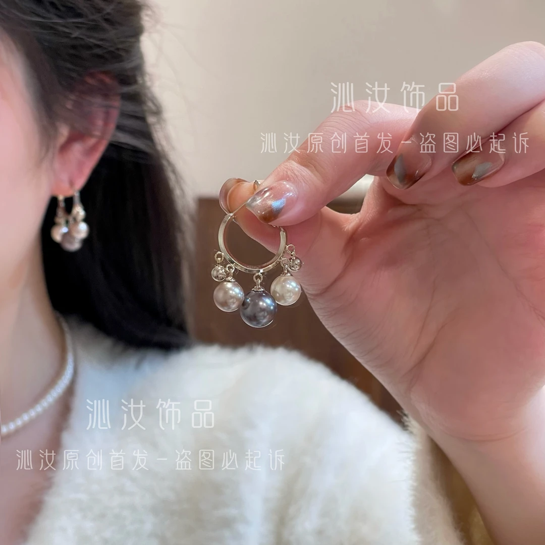 【沁汝饰品耳环】FQ966珠珠流苏耳扣简约轻奢百搭复古