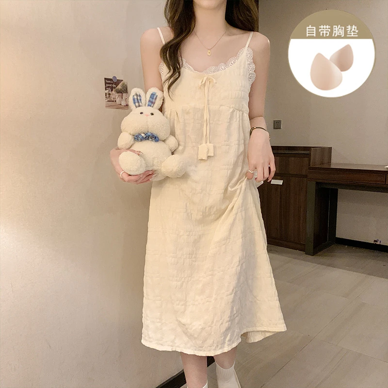 甜美公主吊带睡裙女大学生睡衣夏季薄款带胸垫睡衣女士新款家居服