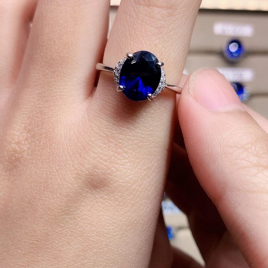 戒指蓝宝石银S925镶嵌皇家蓝
