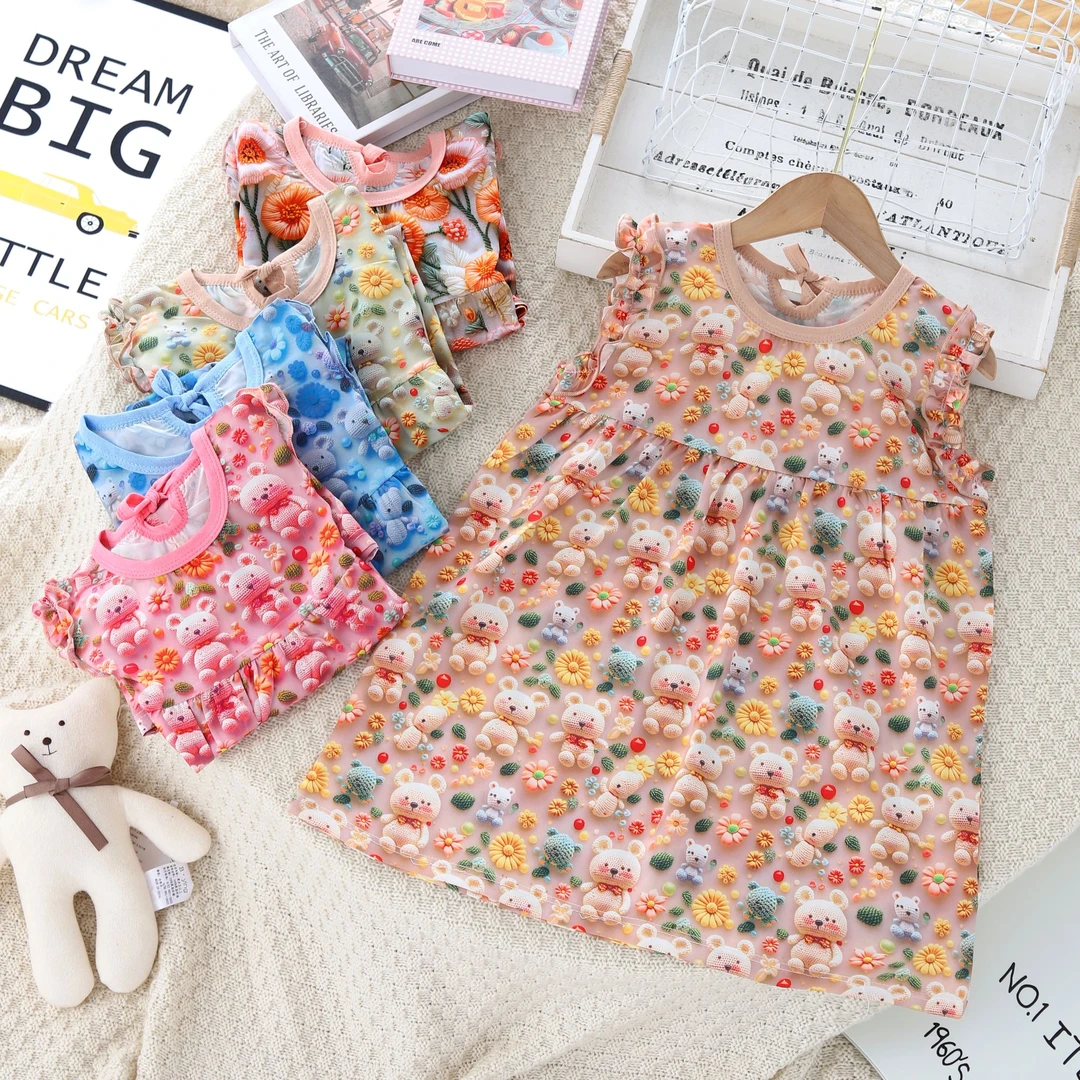 2025新款夏天洋气中小童宝宝卡通立体女宝宝裙子印花公主公主