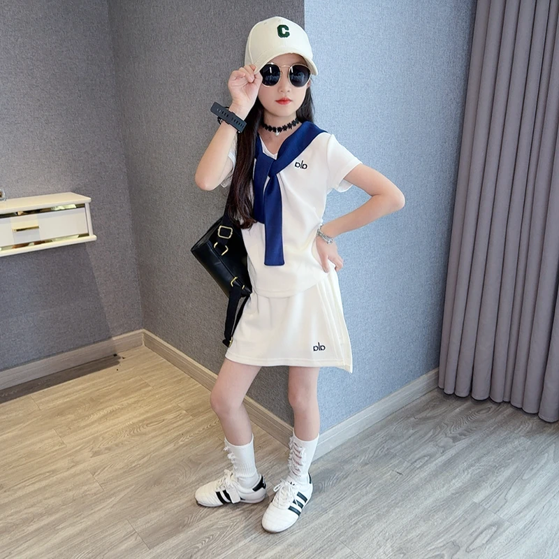 女童夏装套装2025新款洋气儿童装夏季薄款短袖披肩上衣裙裤两件套