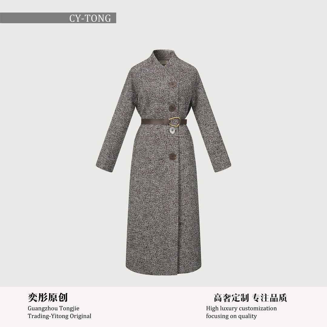 【彤姐原创】冬季时尚设计轻奢气质长款高定双扣大衣TWFY4027外套