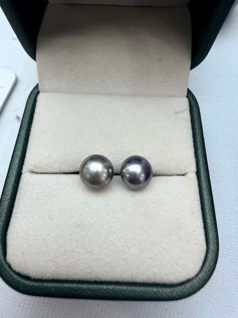 【无核-紫】7-8mm天然淡水珍珠耳钉S925银镶嵌简单百搭简约经典