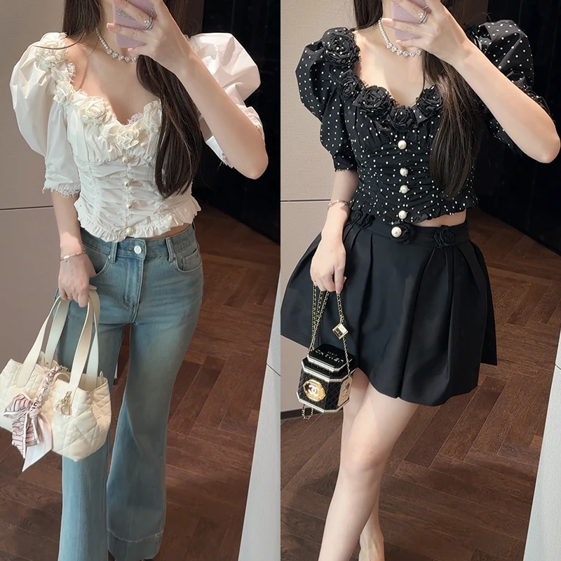 【mimius】&喵喵 重工立体玫瑰褶皱高级感修身显瘦衬衫 G03041