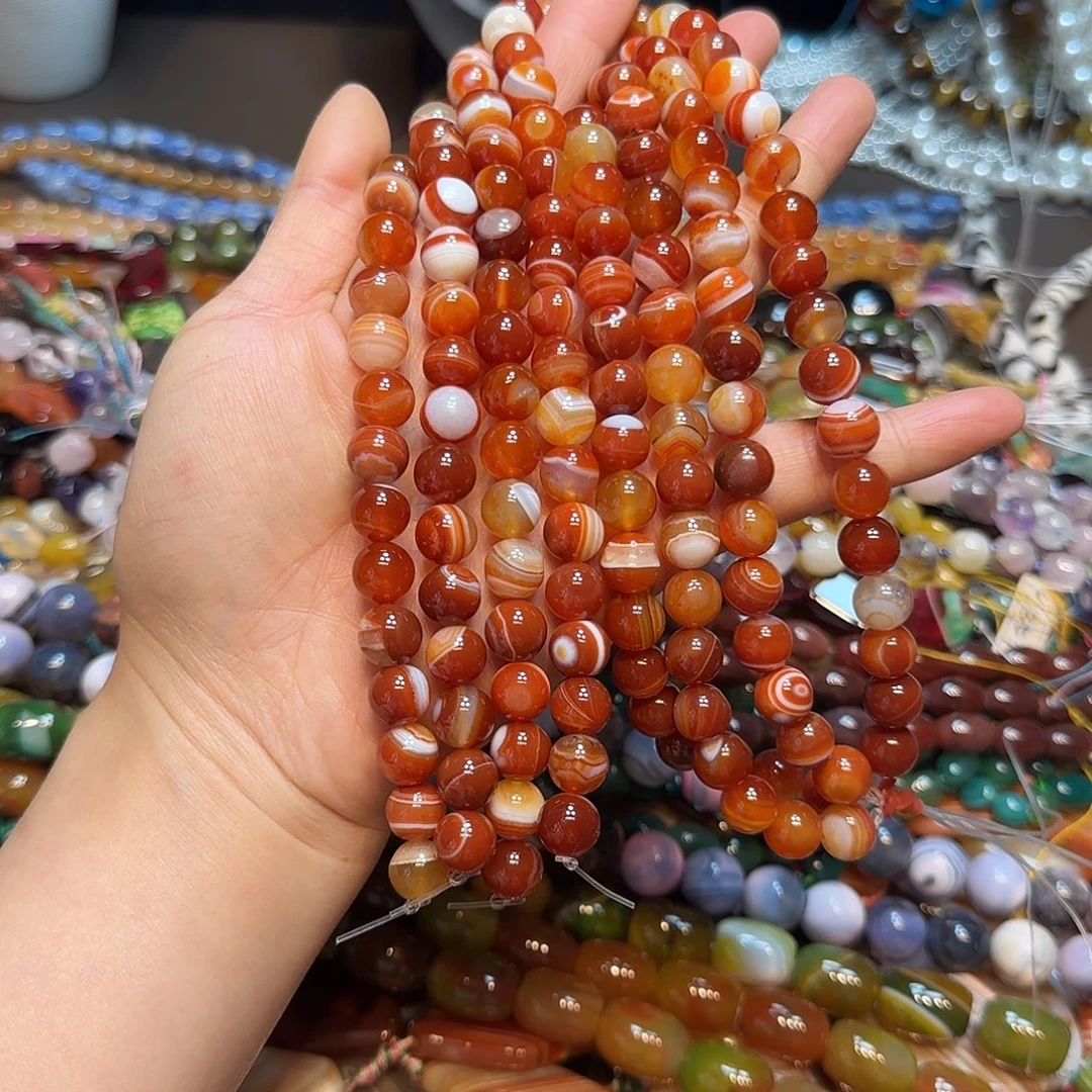 玛瑙/玉髓合金珠宝半成品红玛瑙线条10mm一条