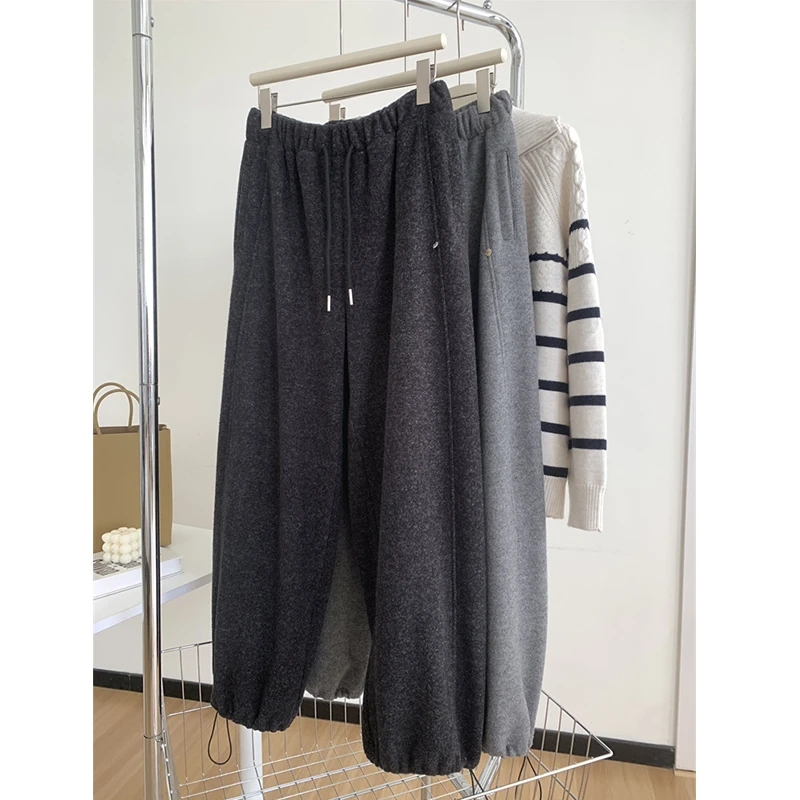 广州十三行爆款~慵懒风软糯加绒束脚阔腿裤女秋冬保暖宽松休闲裤