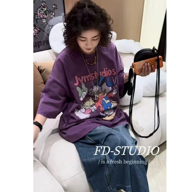 【梵町定制】FD55503夏季新款卡通唐老鸭廓版短袖T恤宽松休闲