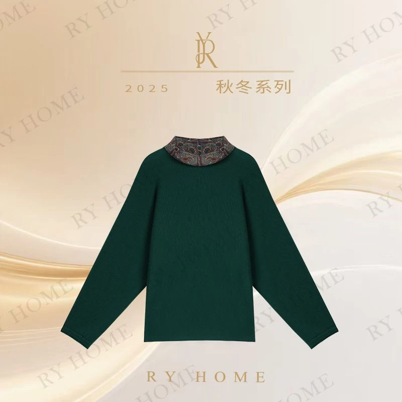 【容雨RYHOME】100%绵羊毛新款羊毛针织刺绣打底衫毛衣253M3107