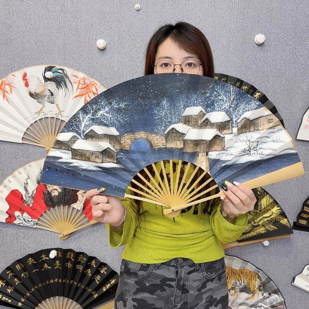 书法10寸水磨玉竹-纯手绘-文玩扇骨（默认粘好）