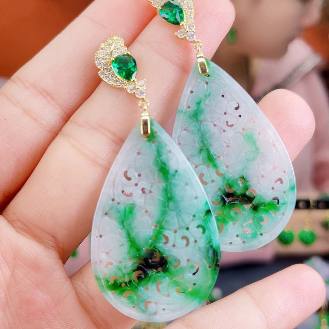 翡翠银S925镶嵌耳饰