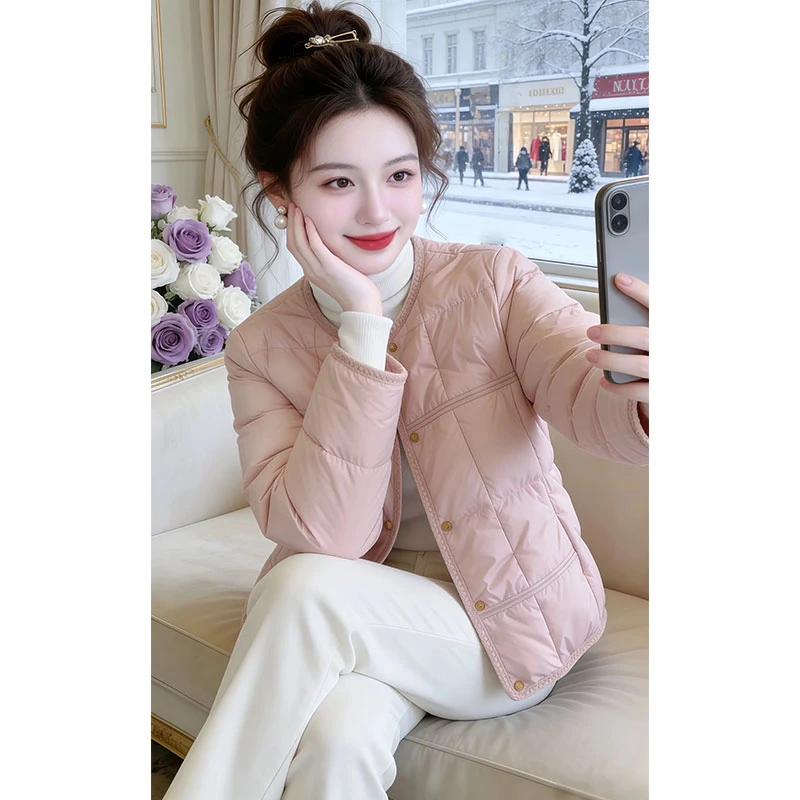 LINYOU【小美好】韩系气质圆领短款棉衣女2026冬季新款百搭保暖棉服