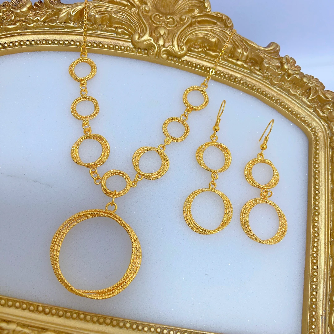 铜合金项链 1716新款两件套首饰耳环项链爆款白搭时尚金色气质