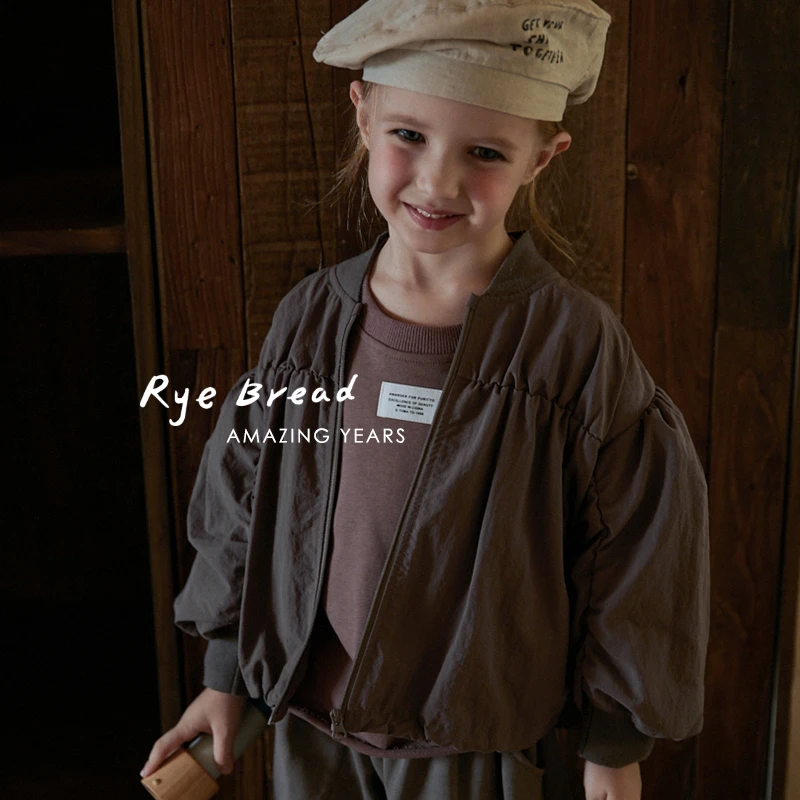 ryebread/黑面包童装 韩系弹力女小童宝宝拉链V领棒球服外套4春秋