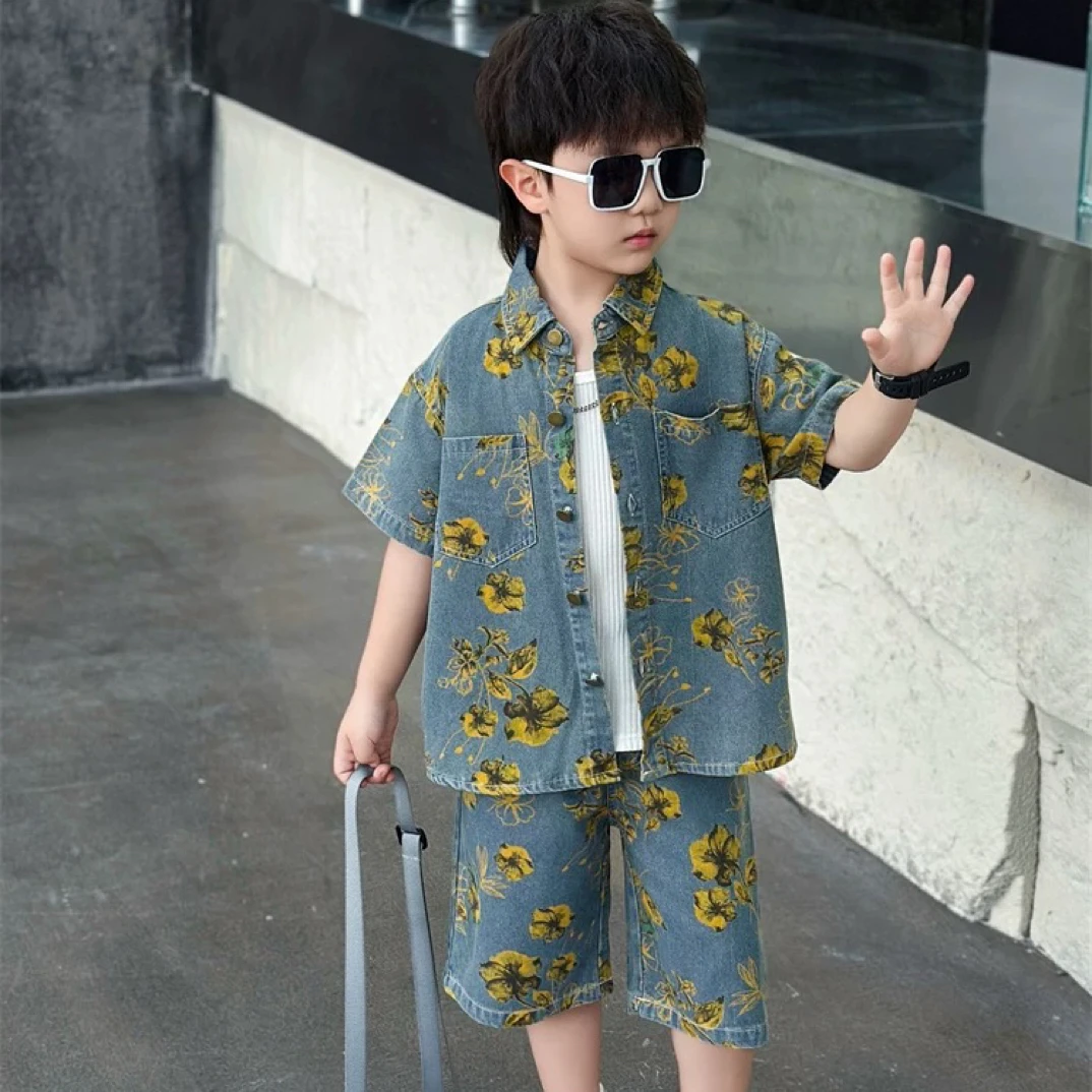 278夏款牛仔套装时尚休闲男童