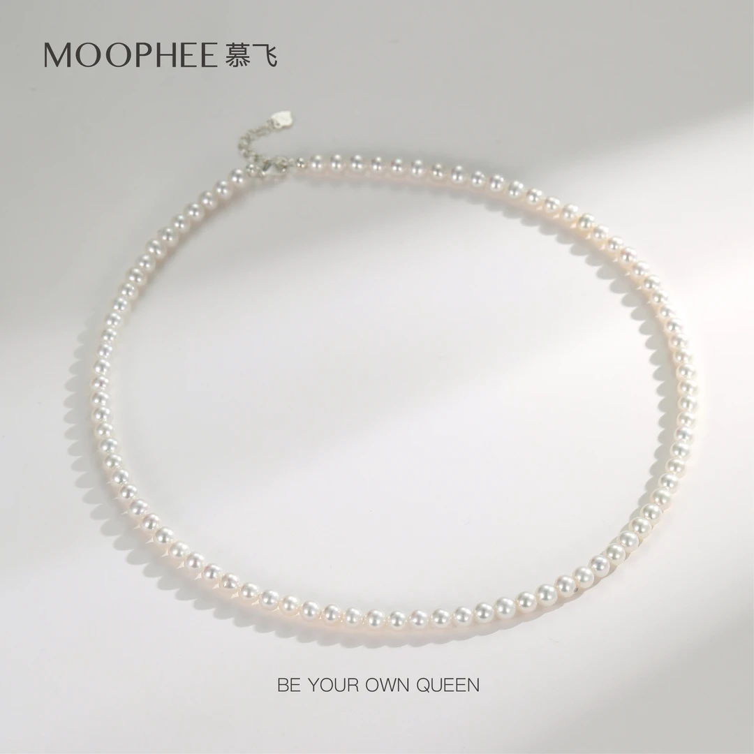 慕飞925银天然淡水小米珠正圆强光无瑕珍珠精致素款气质百搭项链