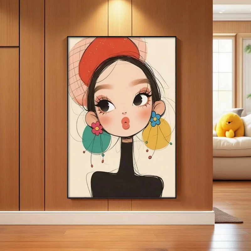 C053多巴胺可爱俏皮女孩装饰画ins卡通儿童房卧室床头挂画捡漏1