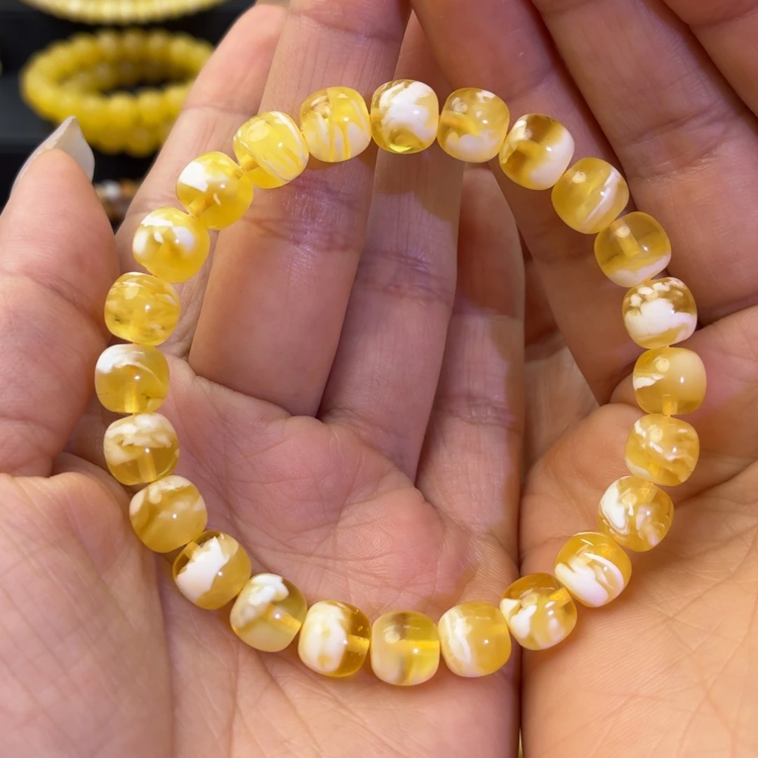 琥珀未镶嵌珠宝奇石金瓷白虎皮妖8.5