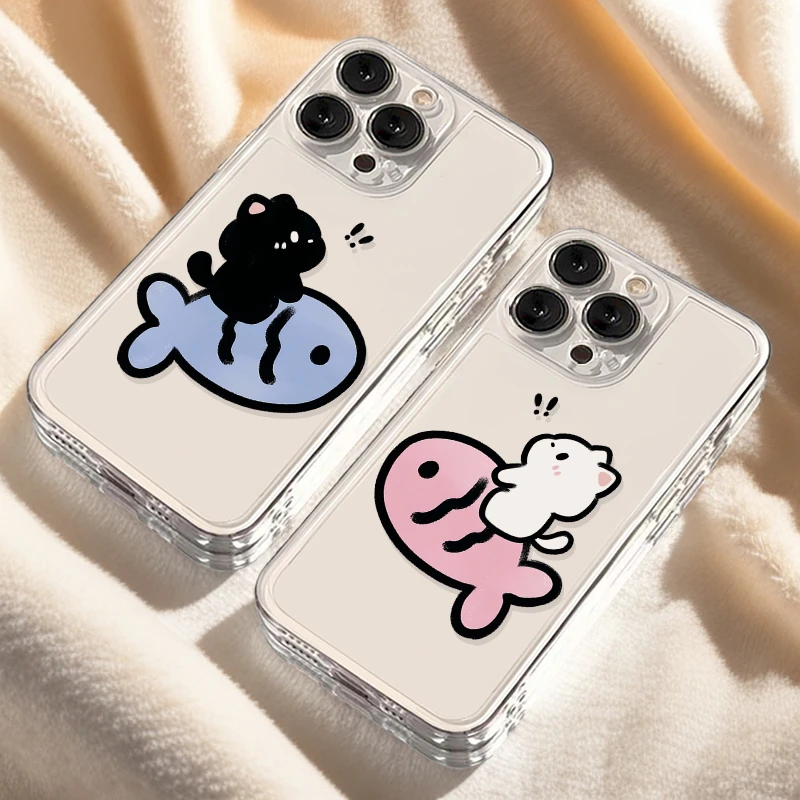 骑鱼猫咪情侣iPhone16手机壳15苹果14软13小米vivo华为适用创意潮