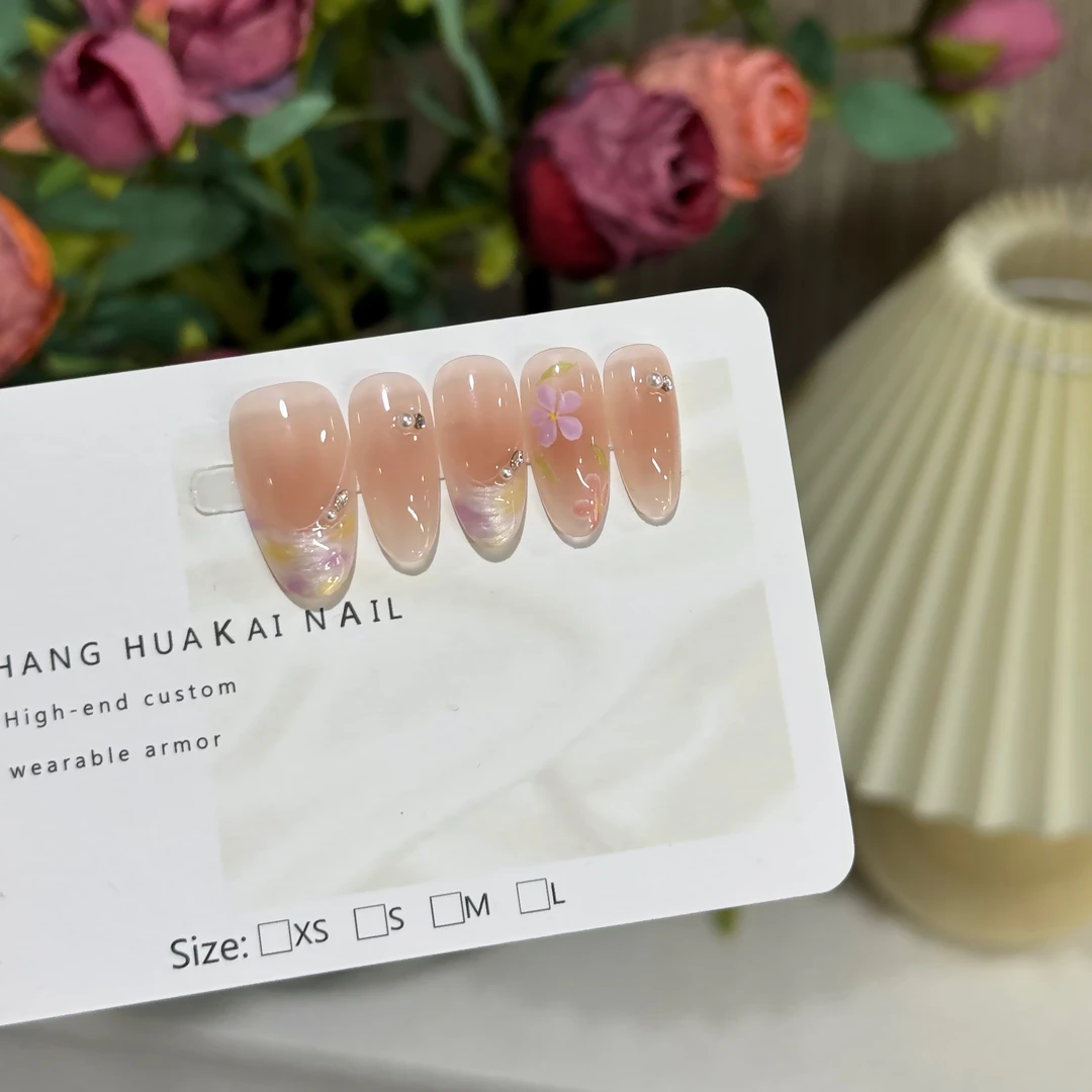 【春田花花】手绘花花仙气法式猫眼温柔甜美气质显白纯手工穿戴甲