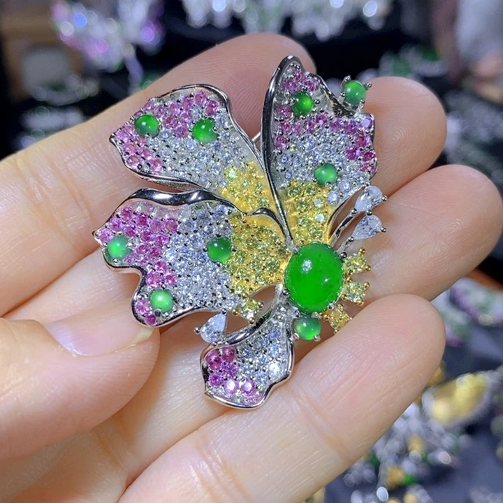 翡翠戒指银S925镶嵌天然翡翠