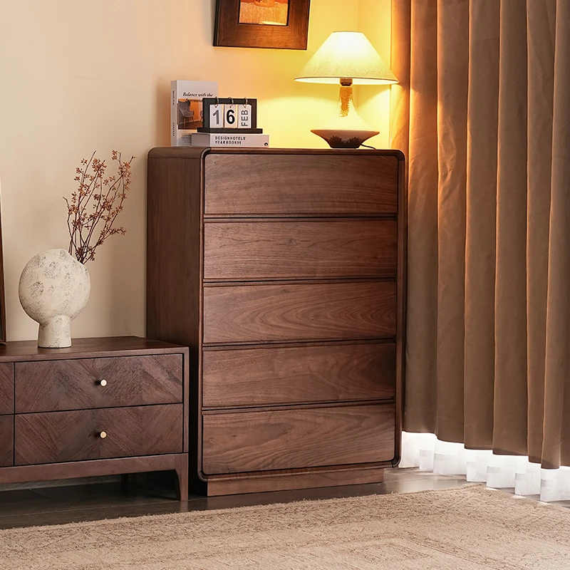 木羿北美黑胡桃木浮世五斗柜北欧实木斗柜收纳储物柜家用抽屉式