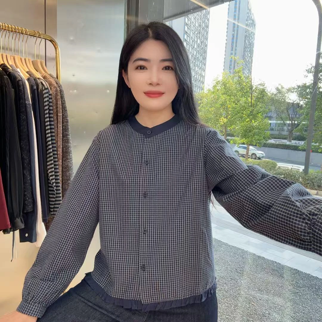 253831 圆领撞色设计感森系文艺复古衬衫