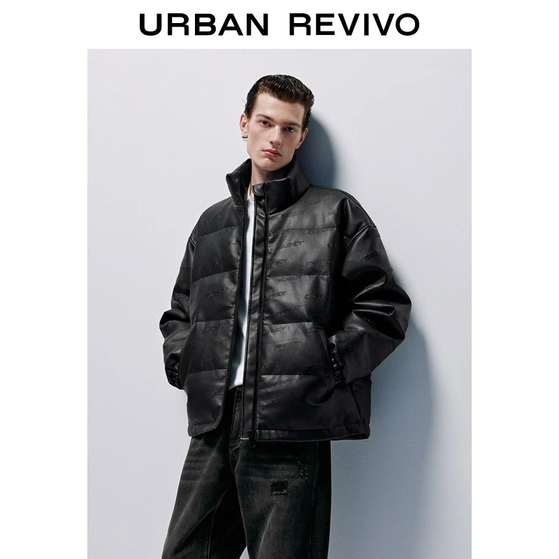 UR2025冬季新款男装潮流PU立领字母绗缝羽绒服UUV150007