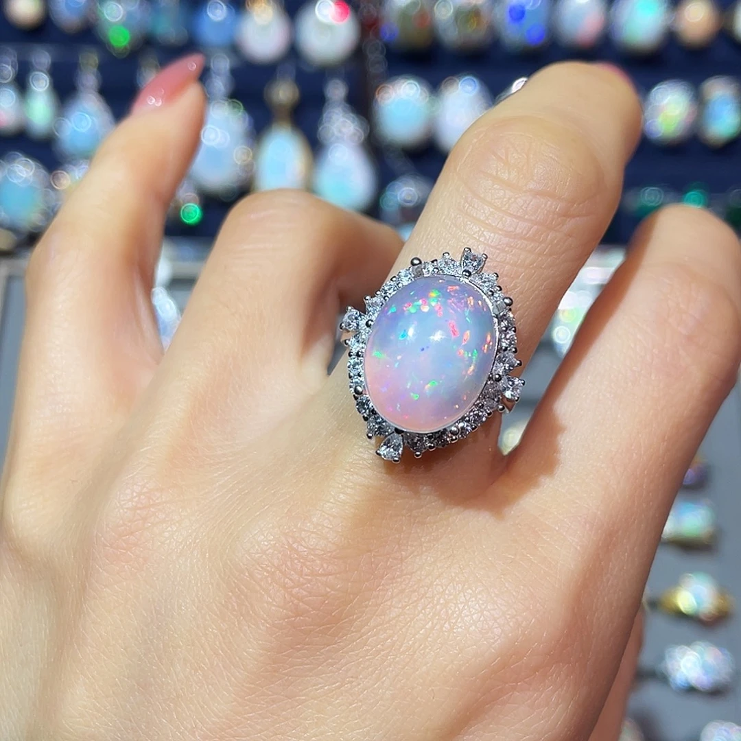 安***酱欧泊银S925镶嵌戒指