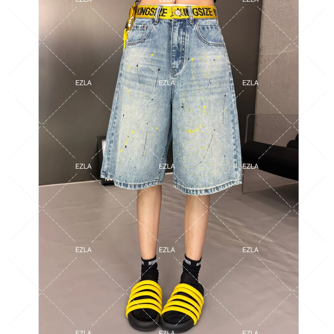 EZ9971 夏季新款涂鸦刺绣设计显瘦无弹水洗软牛仔六分裤休闲百搭