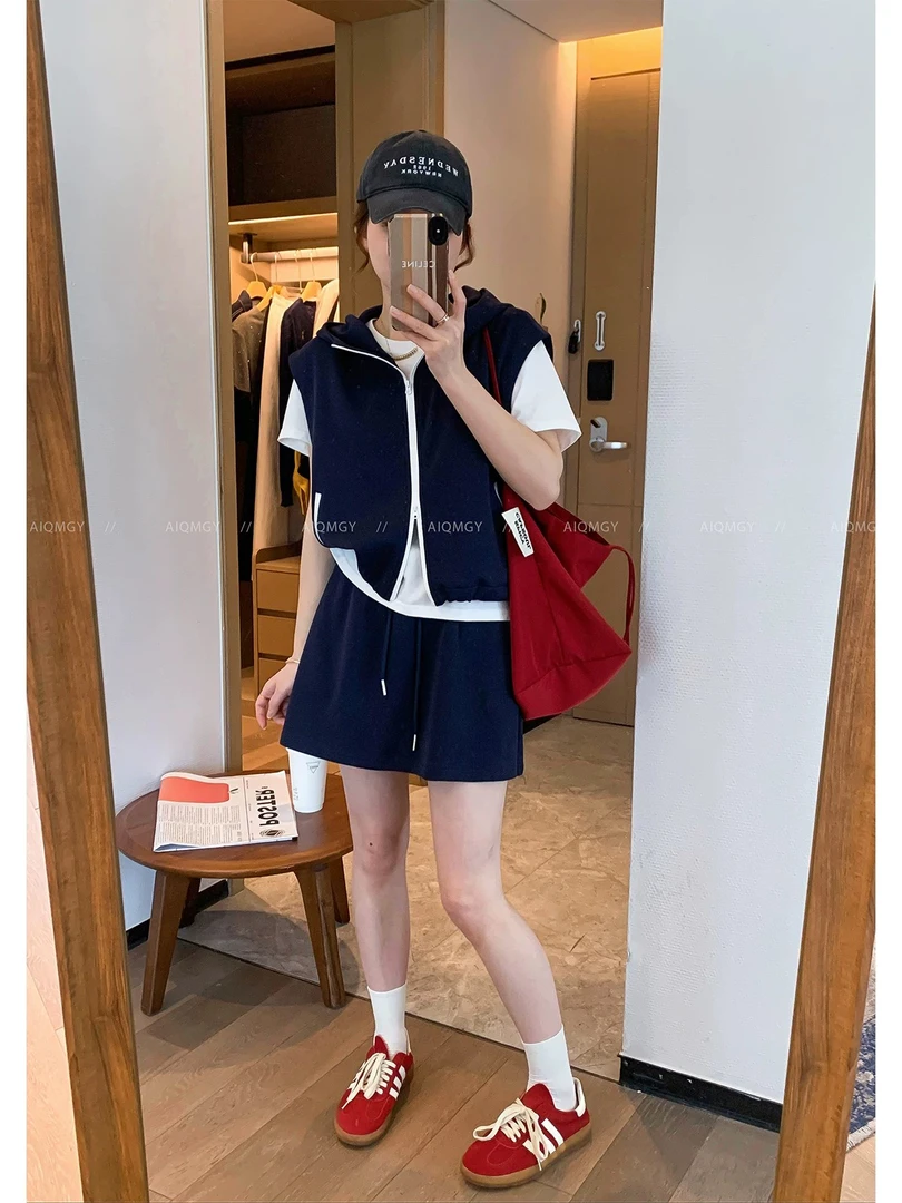 2025欧洲站夏季新款韩版时尚休闲显瘦马甲T恤半身短裙三件套2556