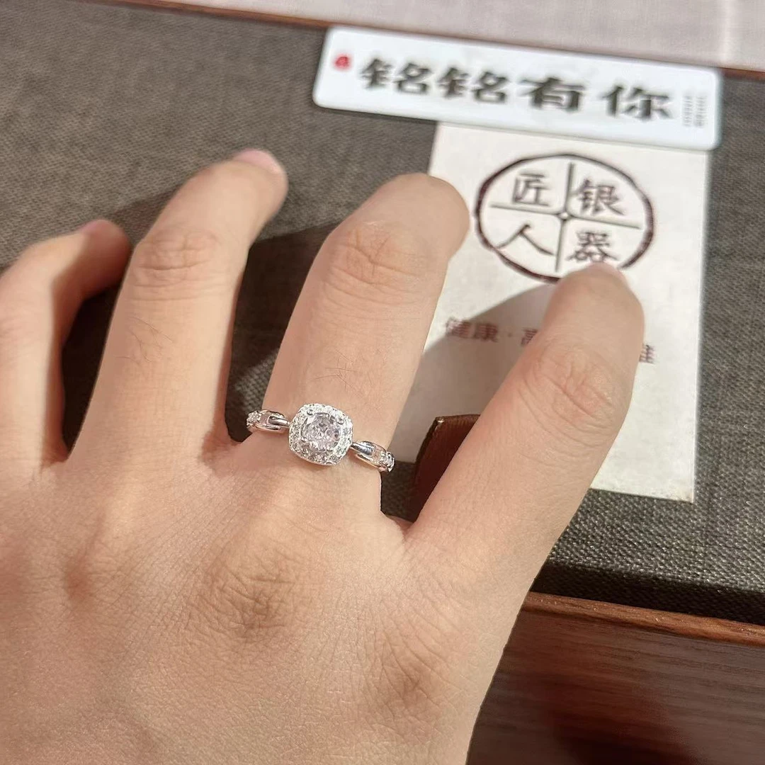 铭铭有你 足银合成锆石戒指 【永恒星辰】方糖镶嵌开口戒指
