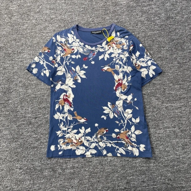 99新  8604/D&G 蓝色花卉印花短袖T恤/46码/95新