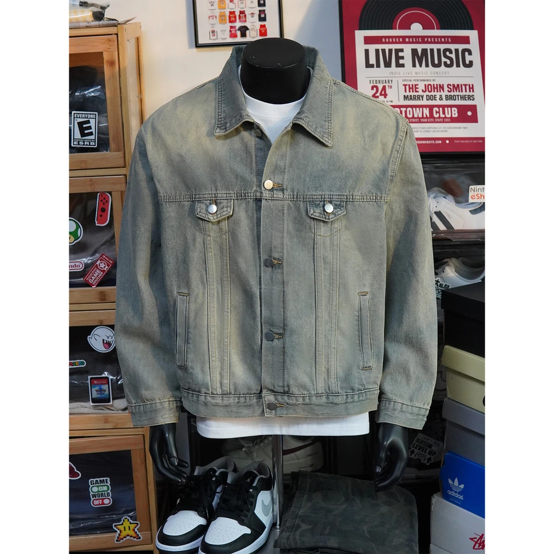 美式复古水洗百搭牛仔衣男女秋季宽松做旧潮流工装夹克情侣外套潮