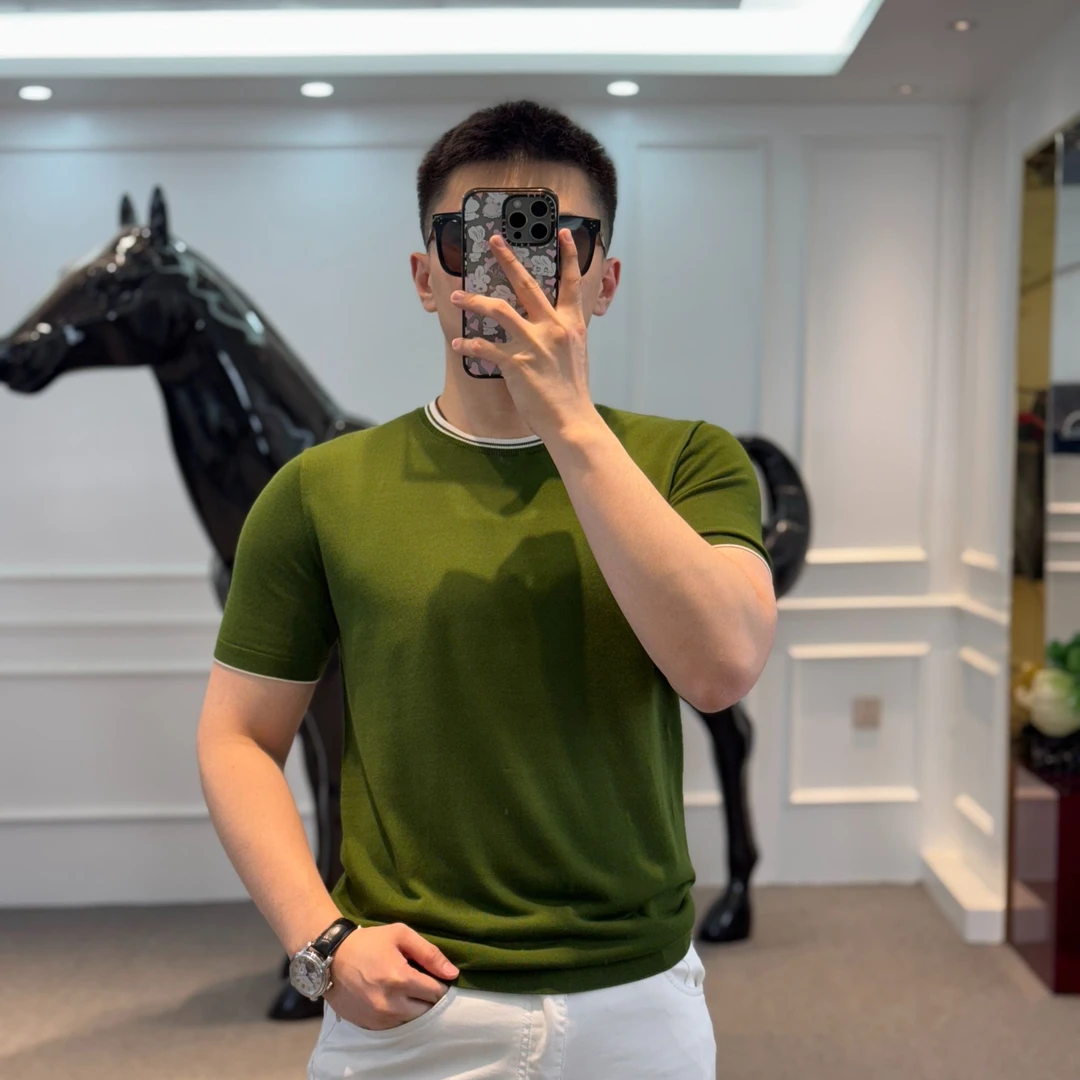 <古帝特尼>“多色撞边”春夏新款纯色舒适休闲圆领套头短袖上衣