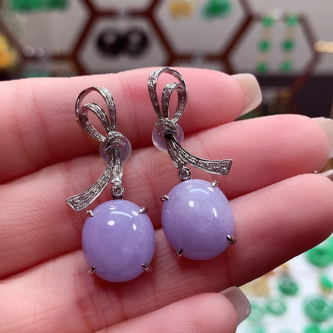 翡翠耳饰18K金镶嵌天然翡翠