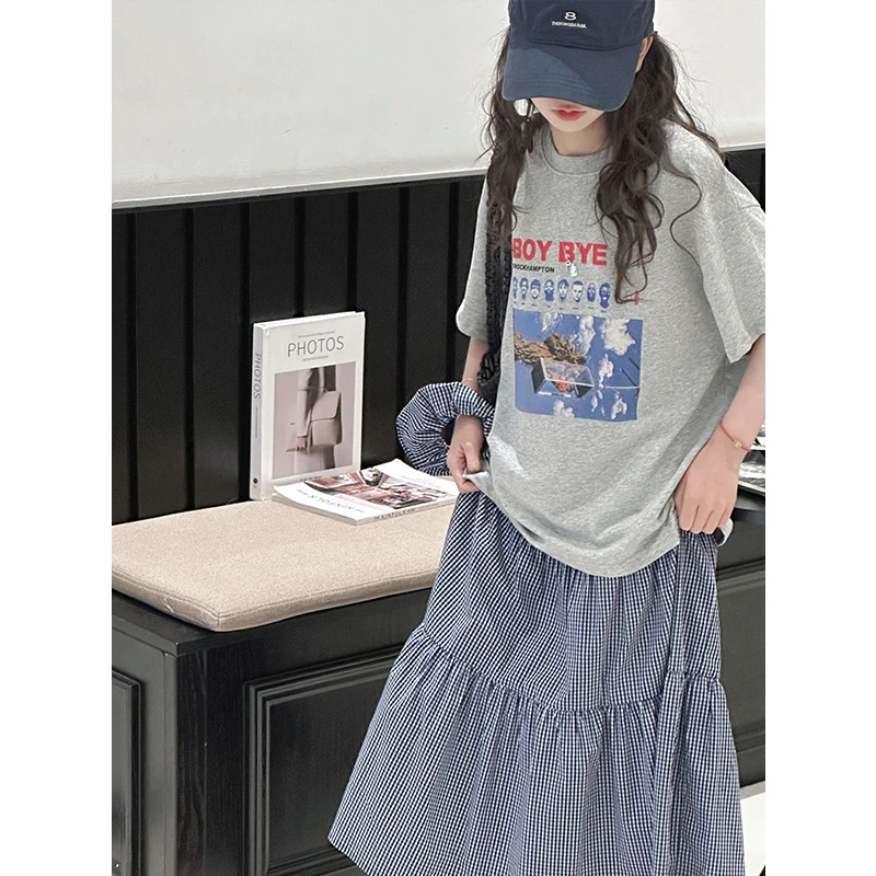 K28807韩系女童短袖套装裙2025新款夏装儿童两件套女大童裙子时髦