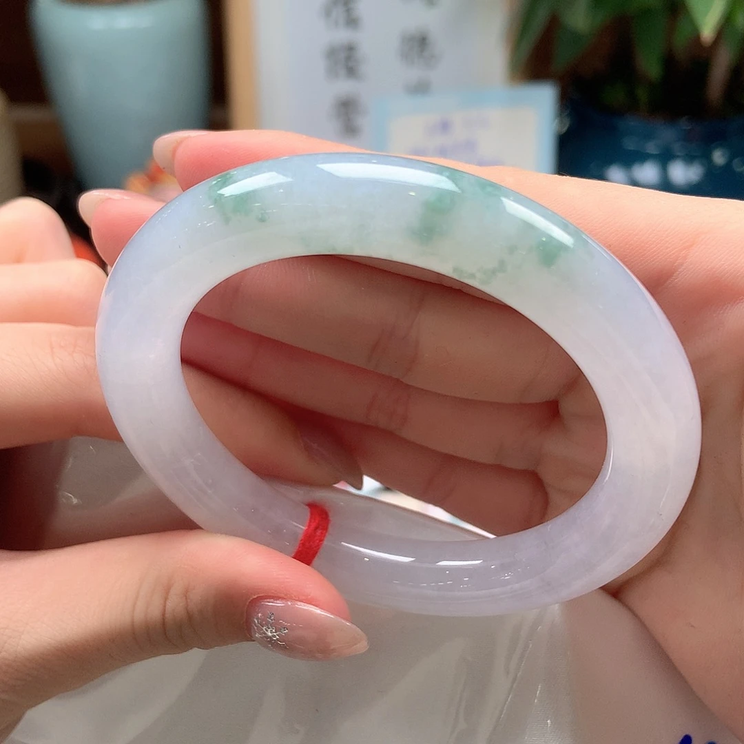 翡翠未镶嵌手镯胖圆白冰飘花35号