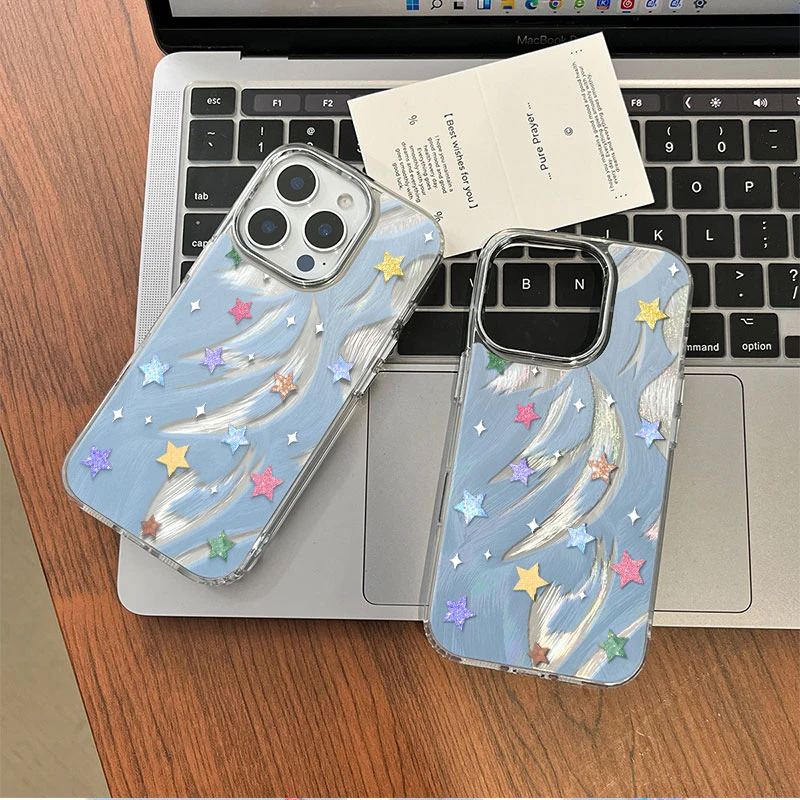 渲染星星手机壳适用于苹果16promax个性精孔羽纱壳创意网红流行