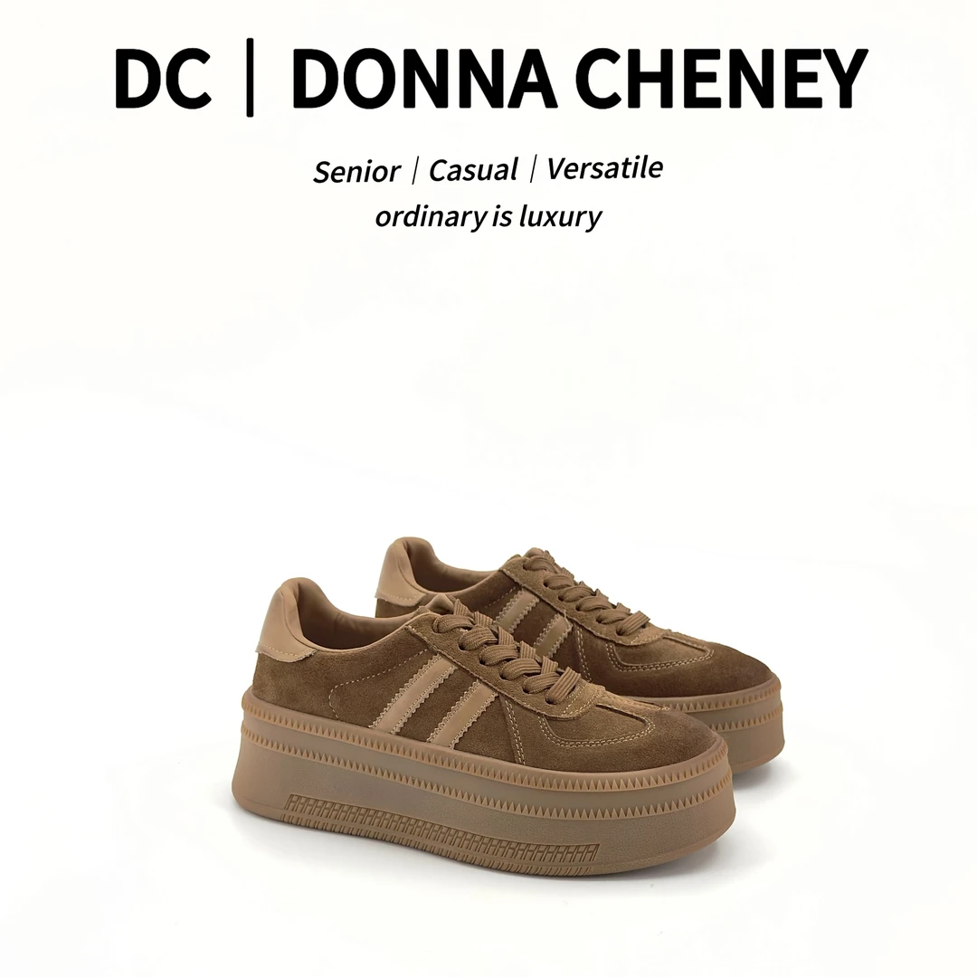 DONNA CHENEY双杠厚底德训～小个子增高牛皮休闲板鞋