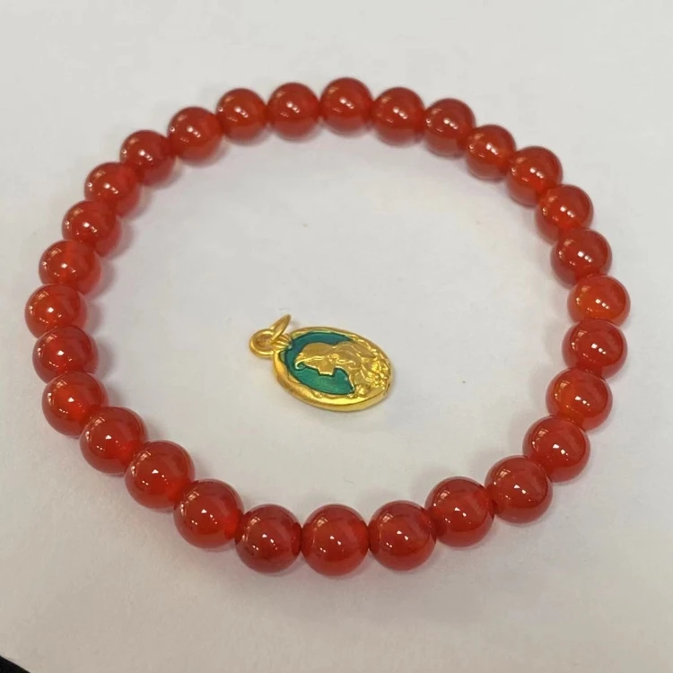 足金999美人鱼红玛 瑙手串@@A302
