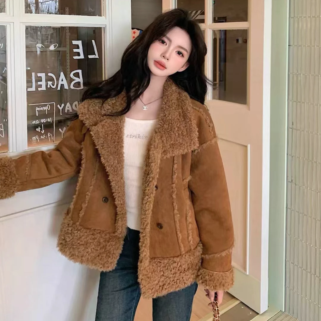 301-334 韩系外套时尚百搭厚外套冬季2025新款超好看短款皮毛一体
