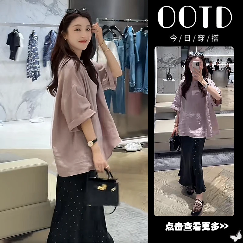 超火秋季穿搭一整套女2025新款韩版宽松衬衫高腰波点半身裙两件套