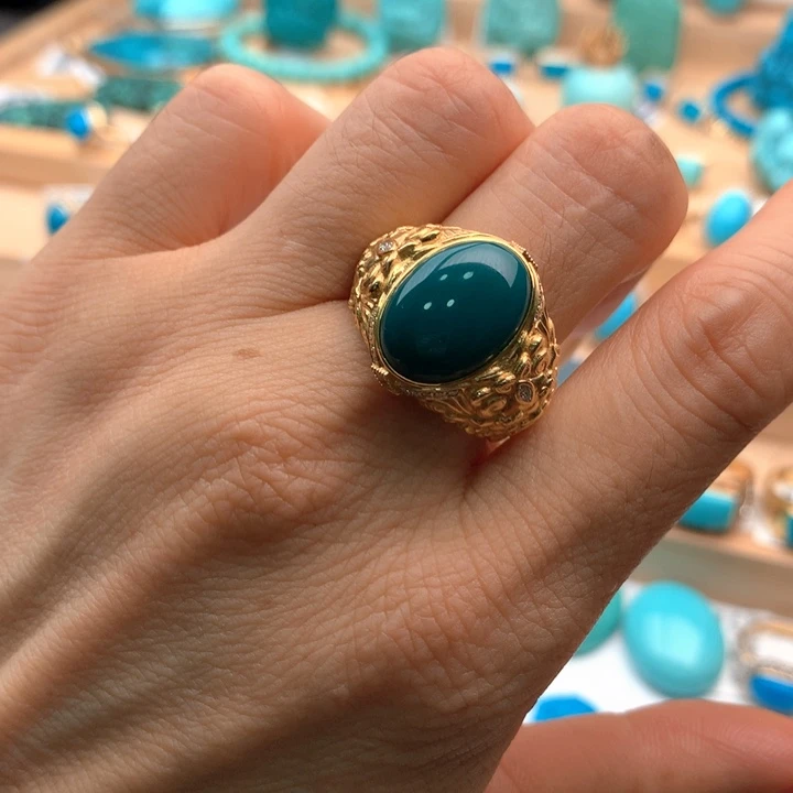 绿松石18K金镶嵌珠宝奇石