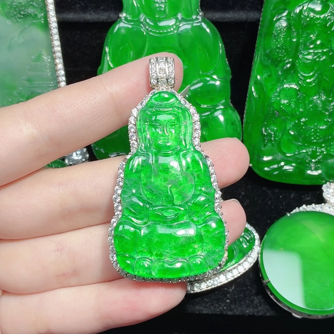 翡翠银S925镶嵌颈饰天然A货翡翠