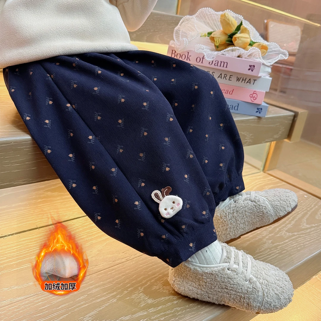 女童灯芯绒裤子加绒秋冬款小女孩加厚裤子时髦女宝宝一体绒休闲裤